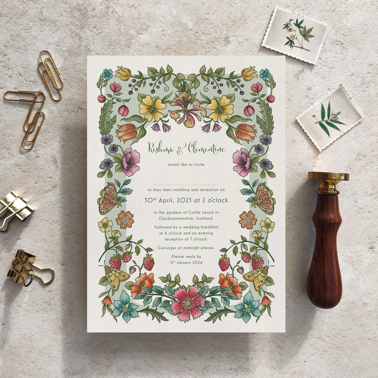 Vintage Retro Floral A5  Wedding Invitation