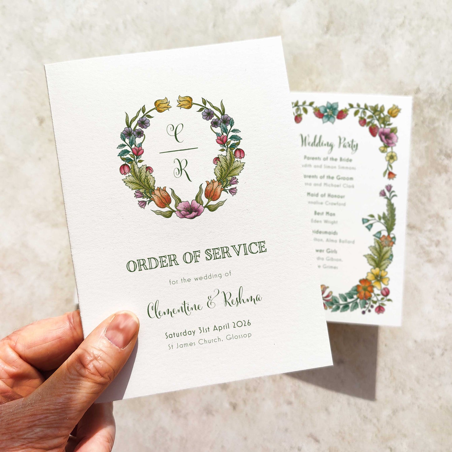 Folk Florals Folded Order of Service Card