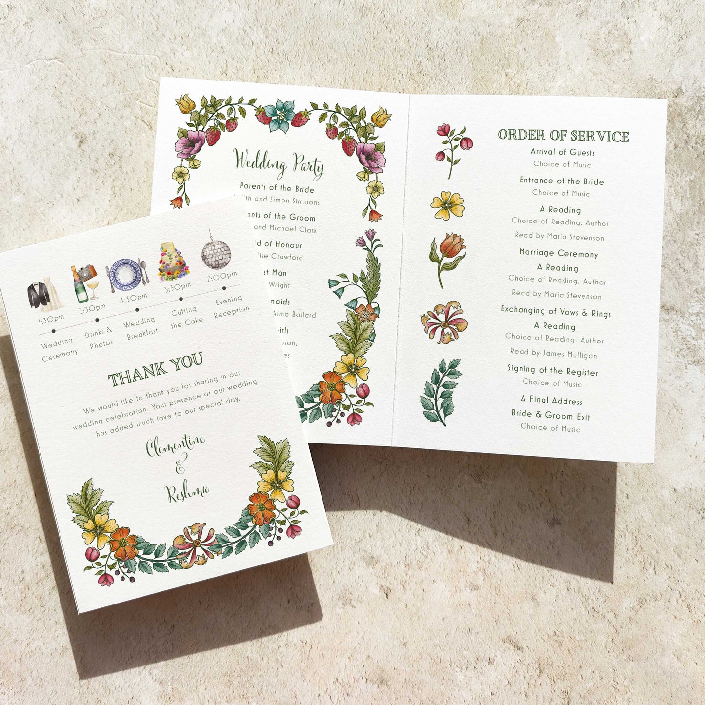 Folk Florals Folded Order of Service Card