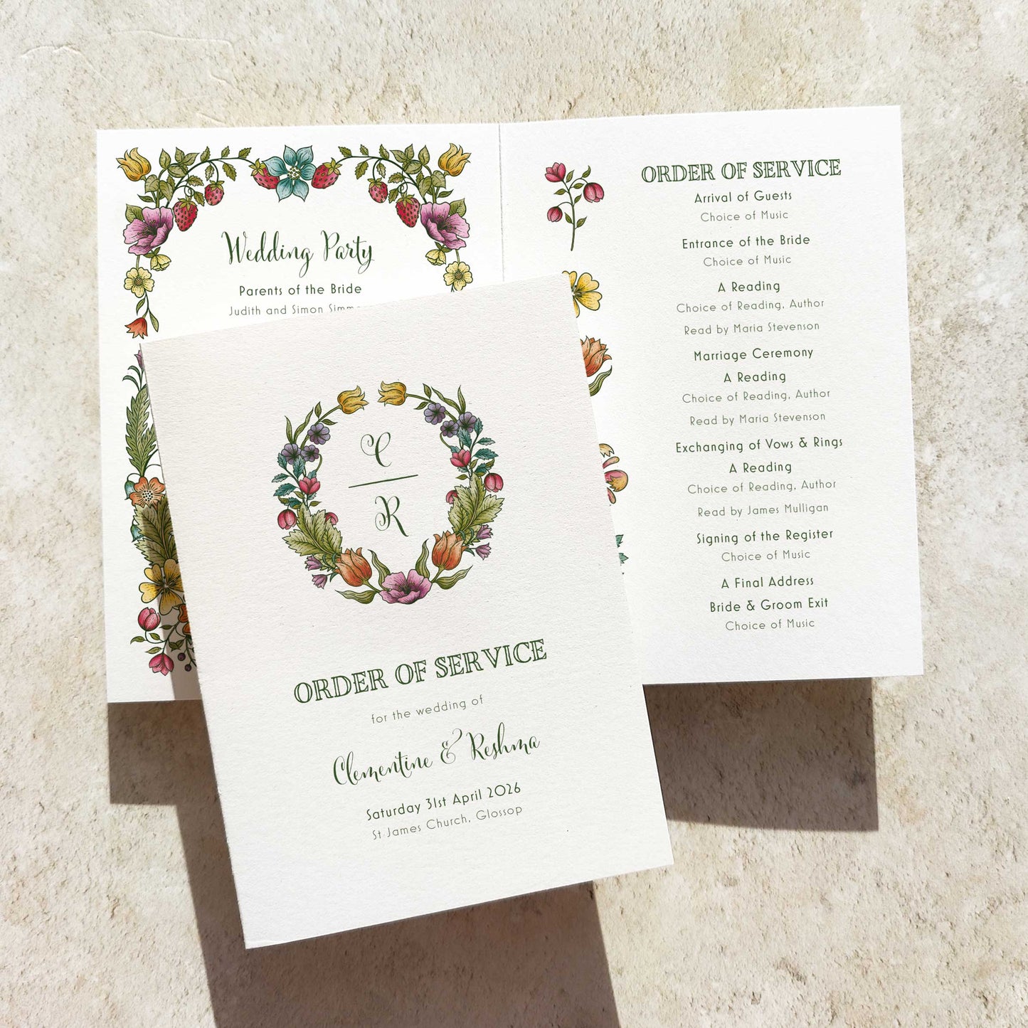 Folk Florals Folded Order of Service Card