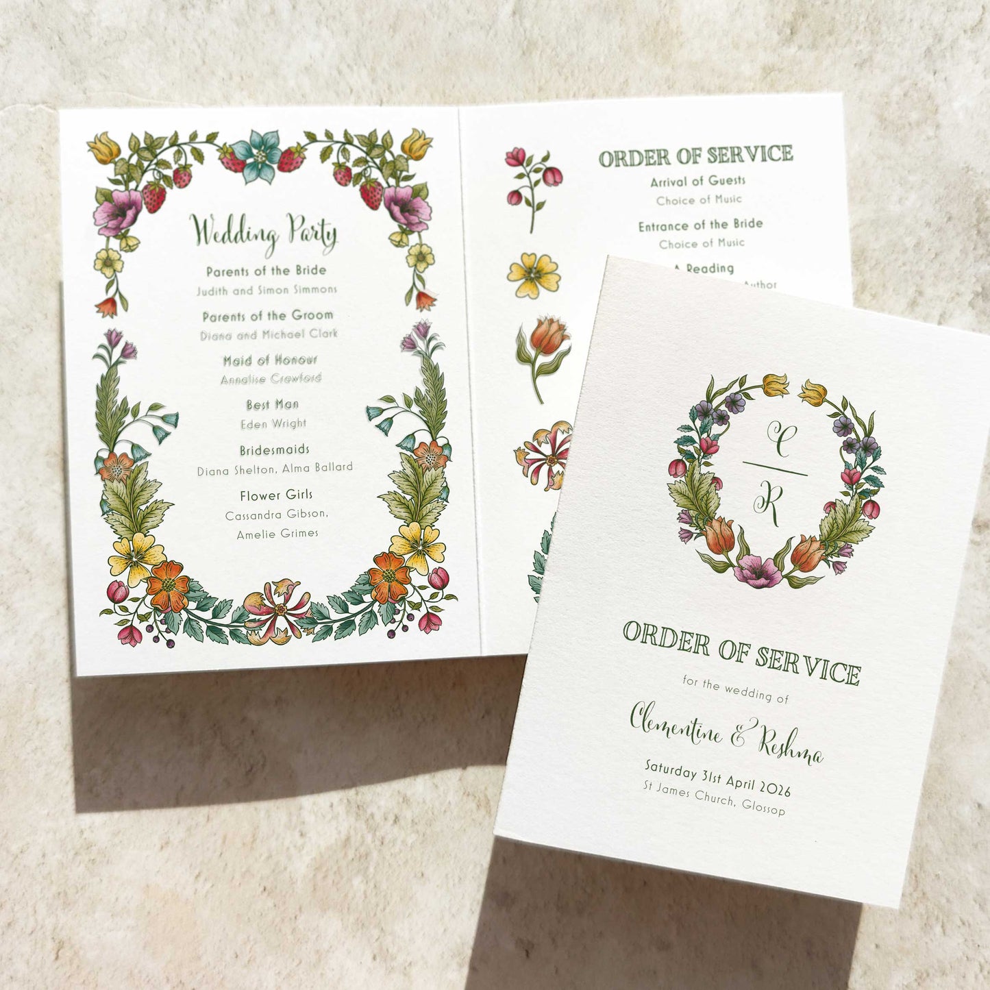 Folk Florals Folded Order of Service Card
