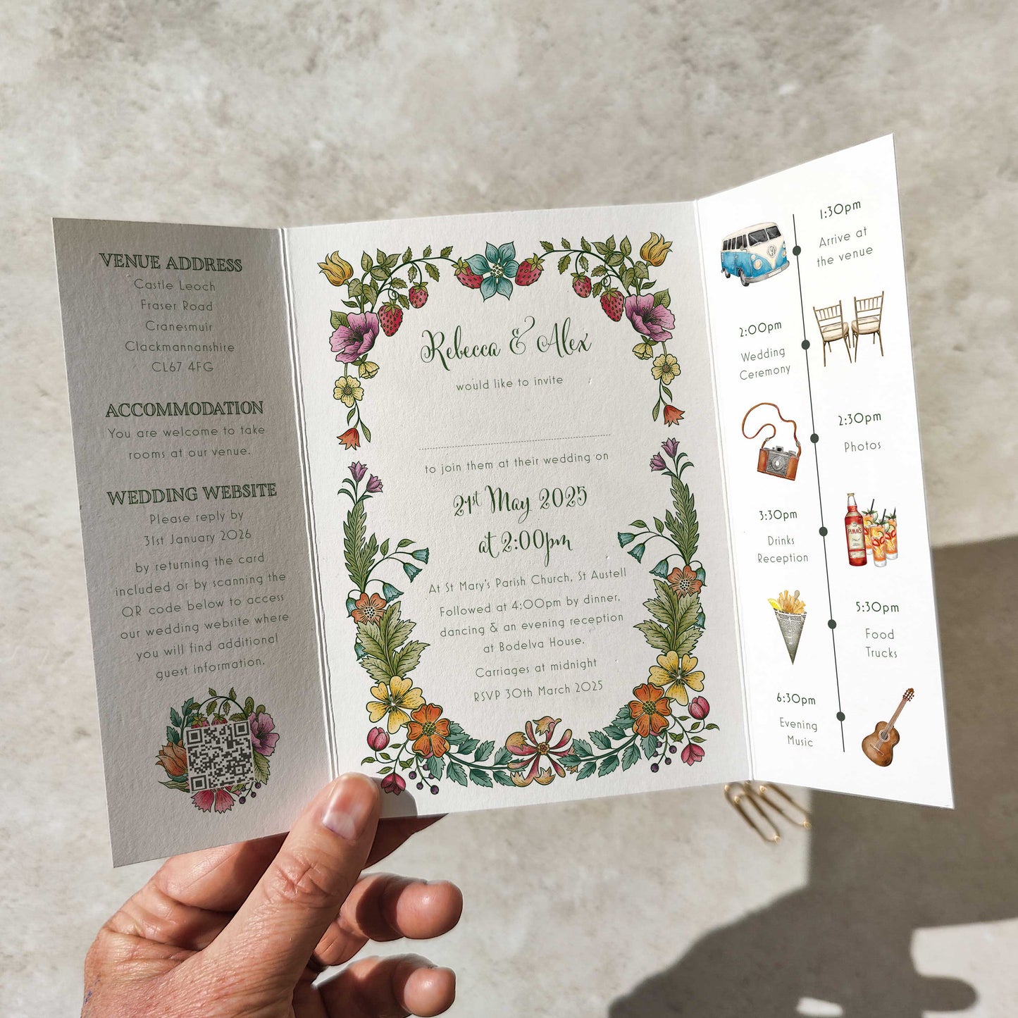 Vintage Retro Floral Gatefolded A6 Wedding Invitation