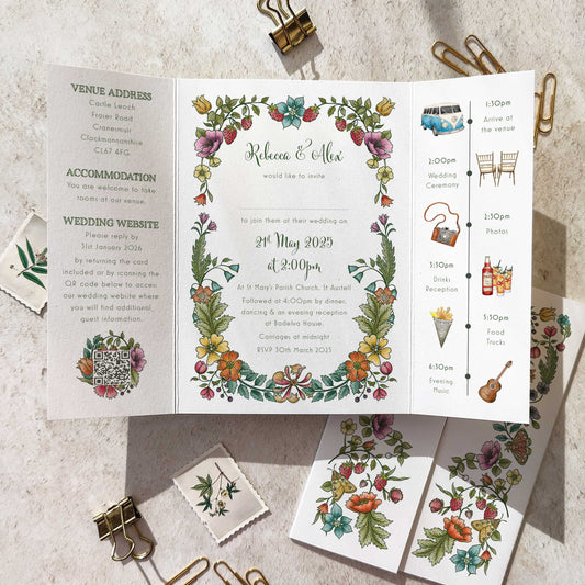 Vintage Retro Floral Gatefolded A6 Wedding Invitation
