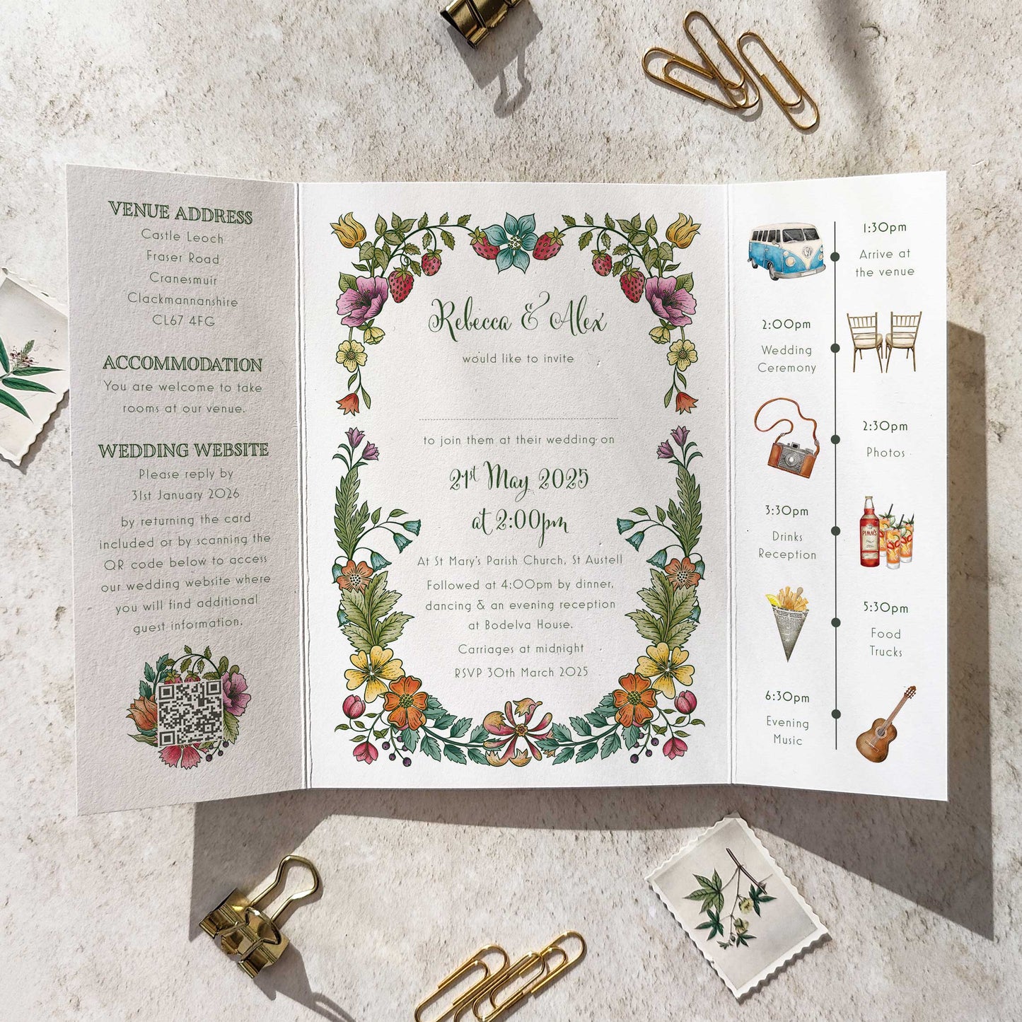 Vintage Retro Floral Gatefolded A6 Wedding Invitation