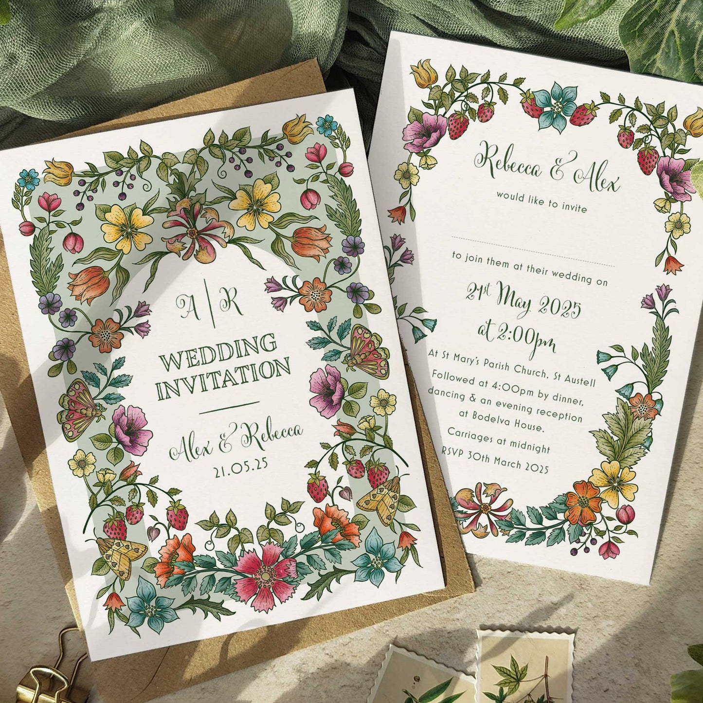 Vintage Retro Floral Evening Wedding Invitation