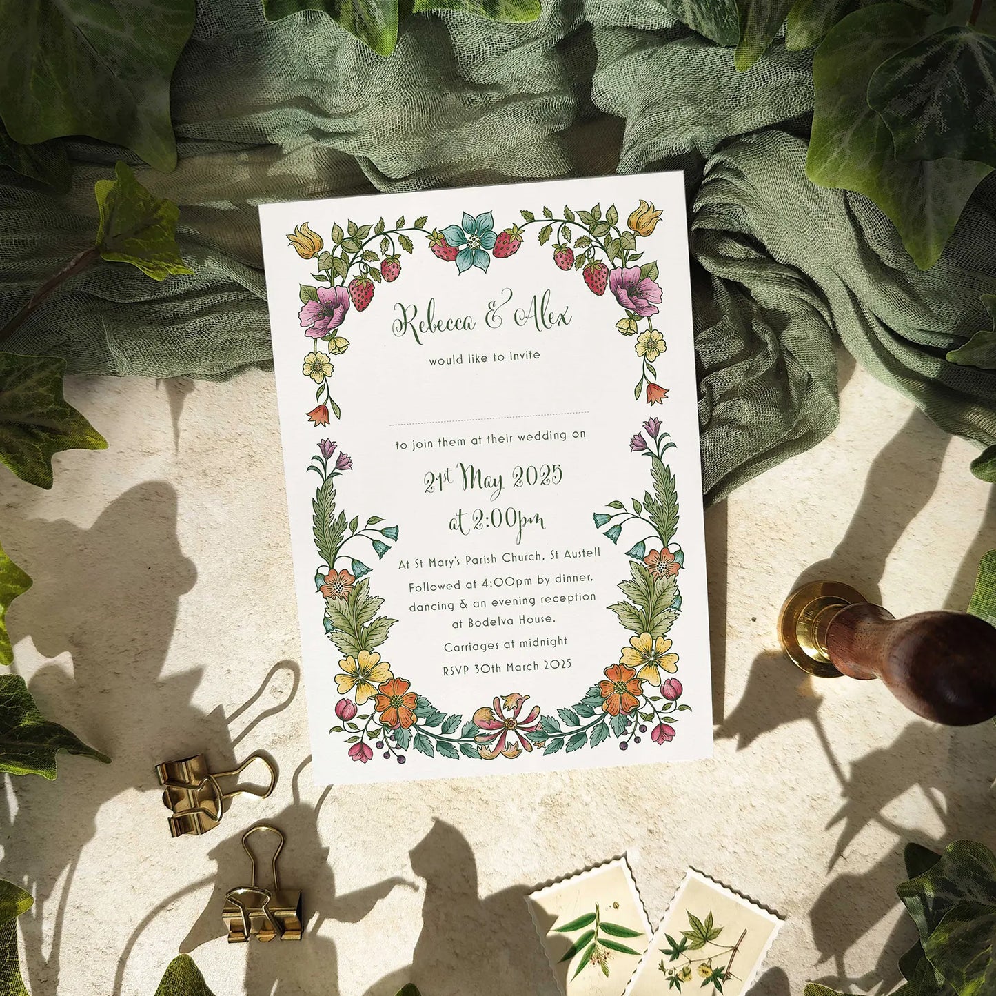 Vintage Retro Floral Evening Wedding Invitation