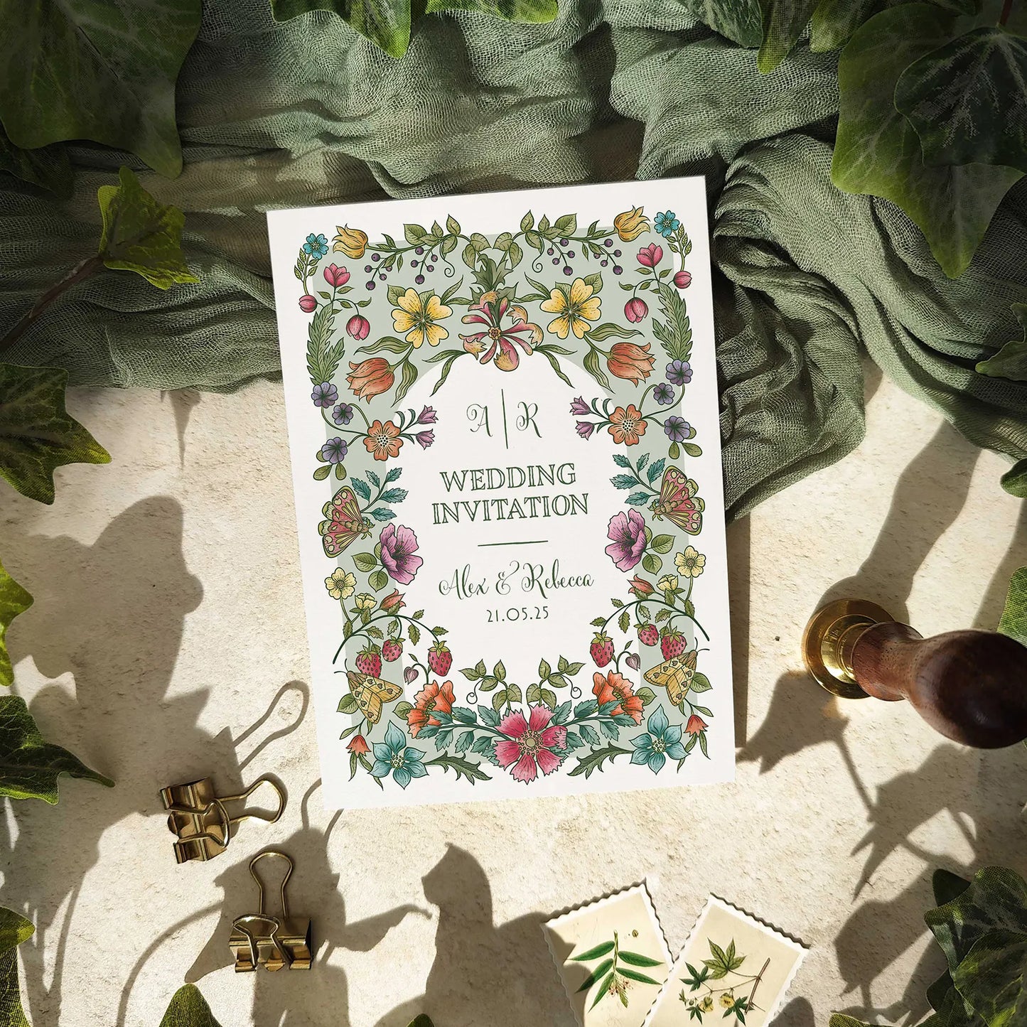 Vintage Retro Floral Evening Wedding Invitation