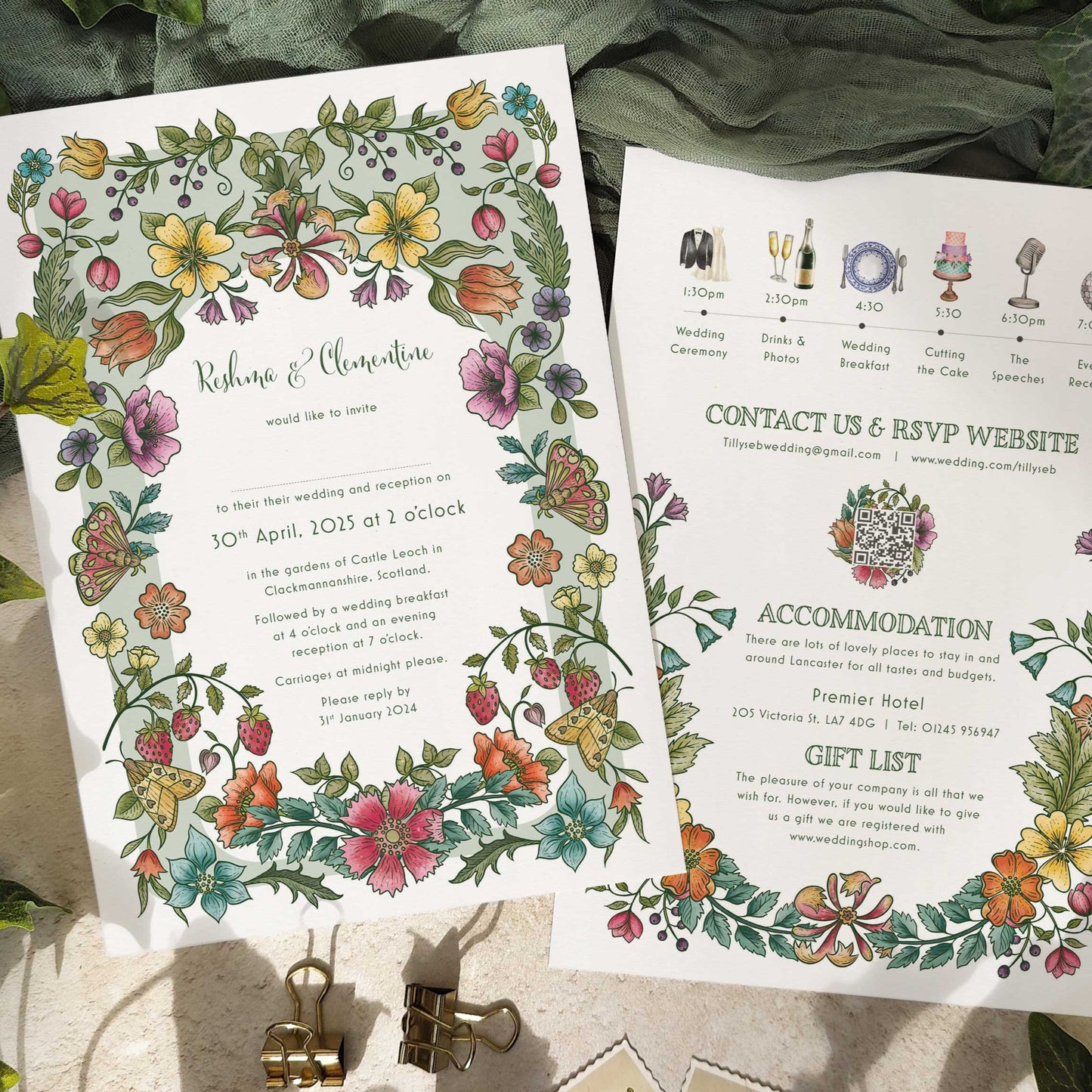 Vintage Retro Floral A5  Wedding Invitation