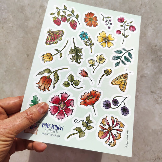 Vintage Retro Floral A5 Vinyl Sticker Sheet