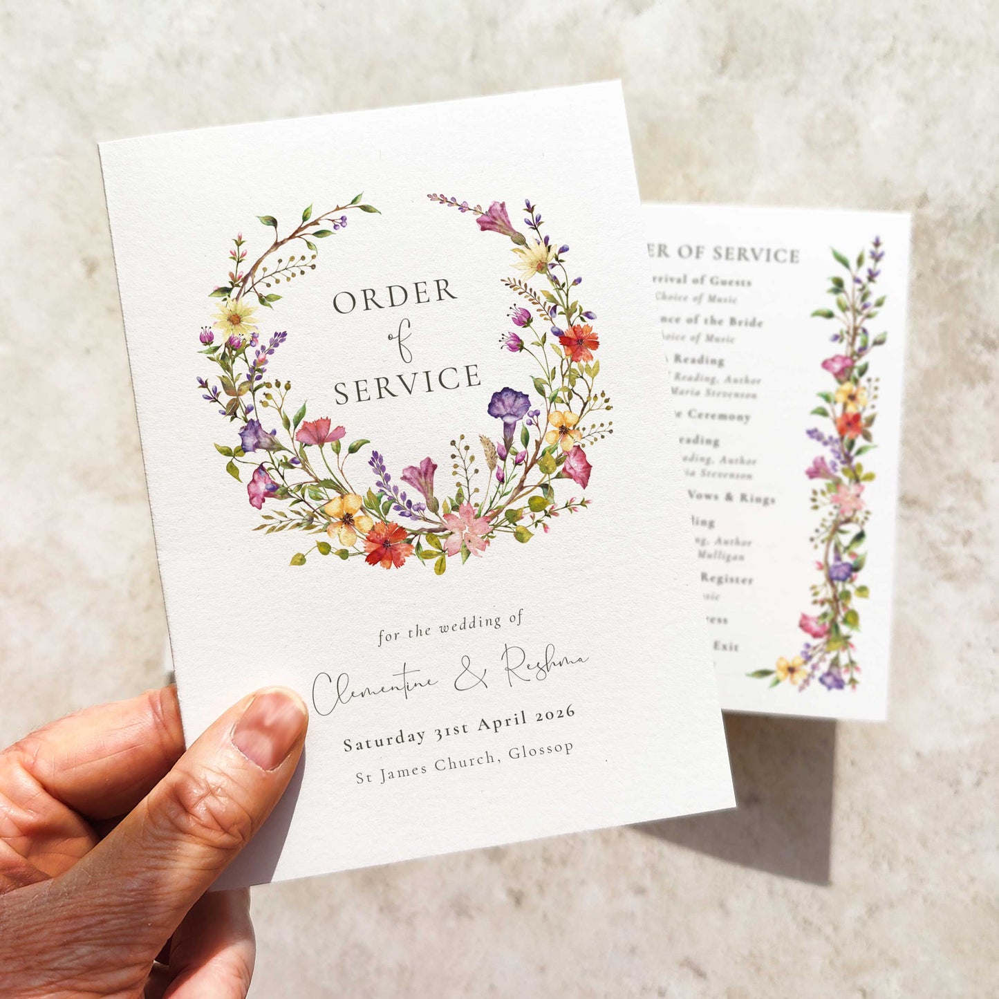 Delicate Wildflower Folded Order of Service Card