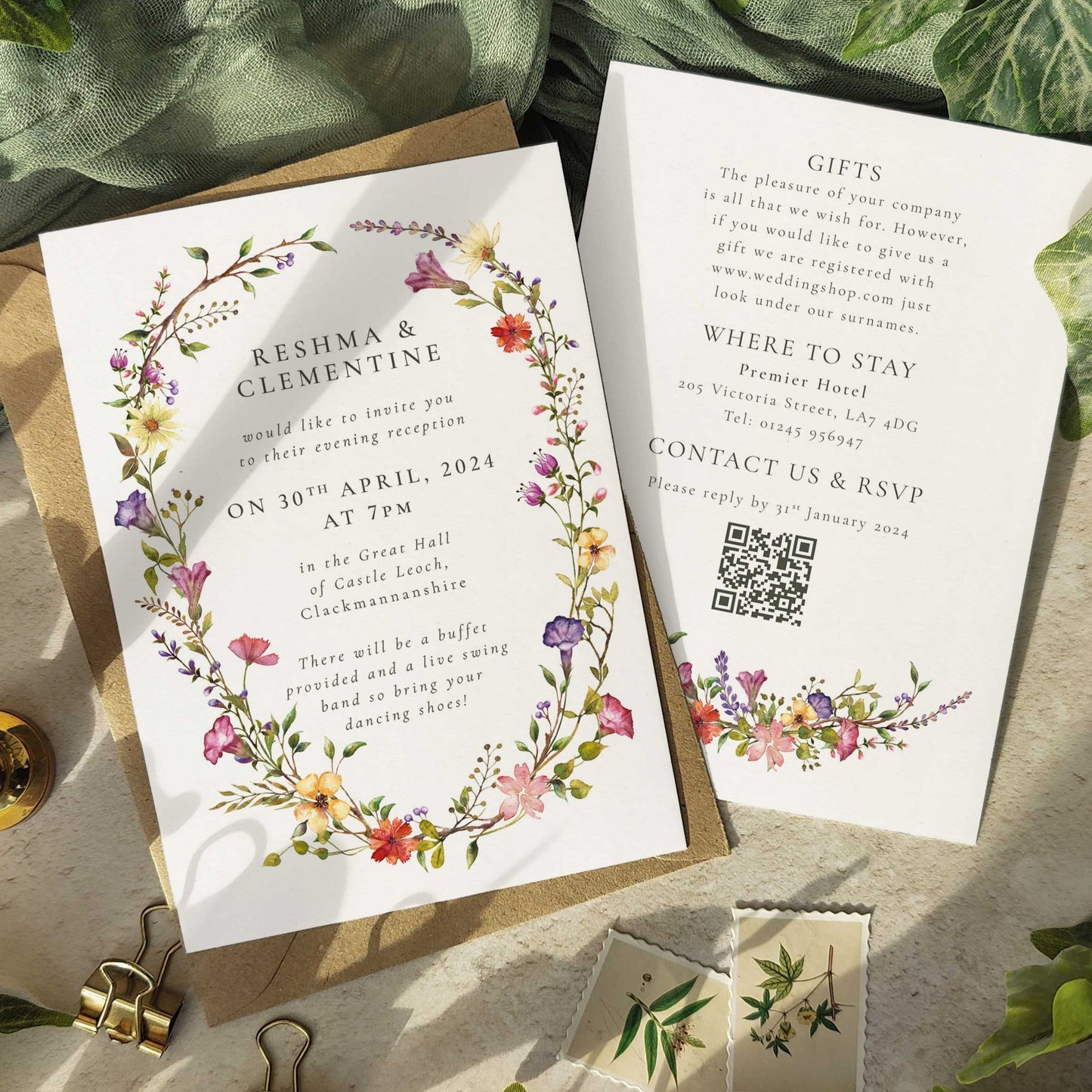 Delicate Wildflower Evening Wedding Invitation