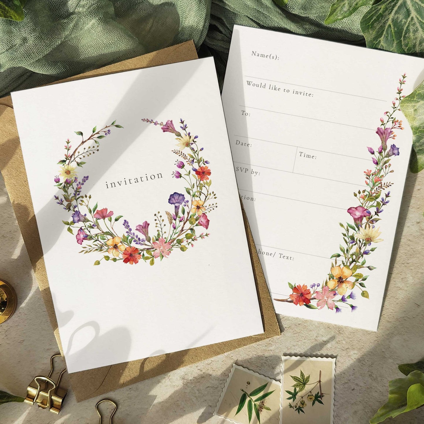 Wildflower Ready To Write Invitations with Delicate Florals