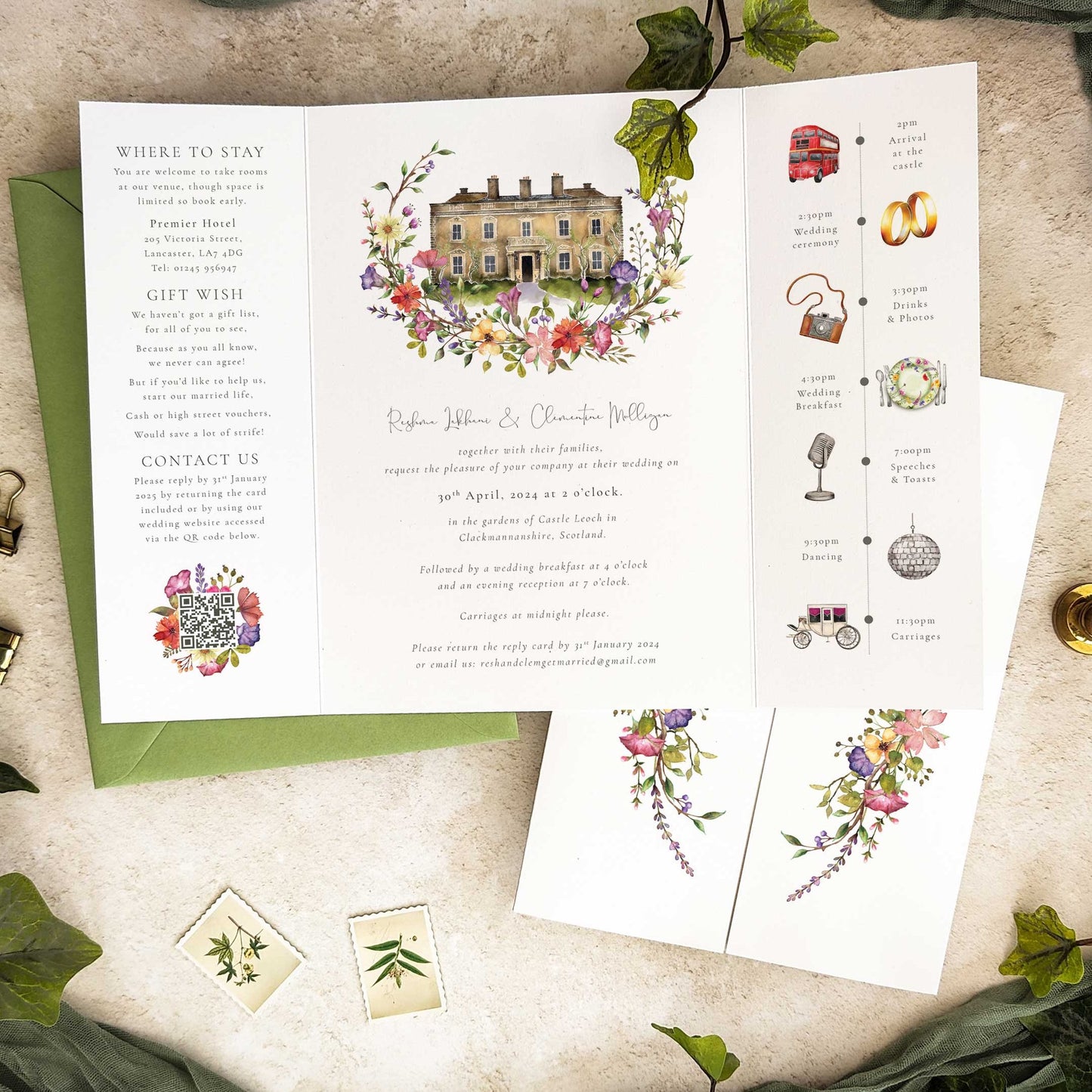 Delicate Wildflower Wedding Invitation Gatefolded A5 Card