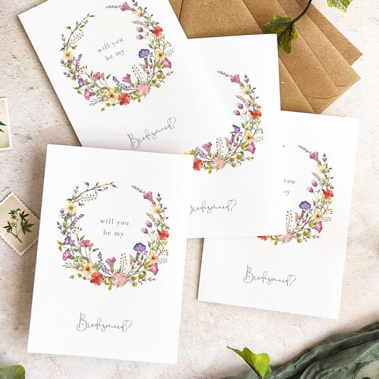 Watercolor wildflower wedding bridesmaid card