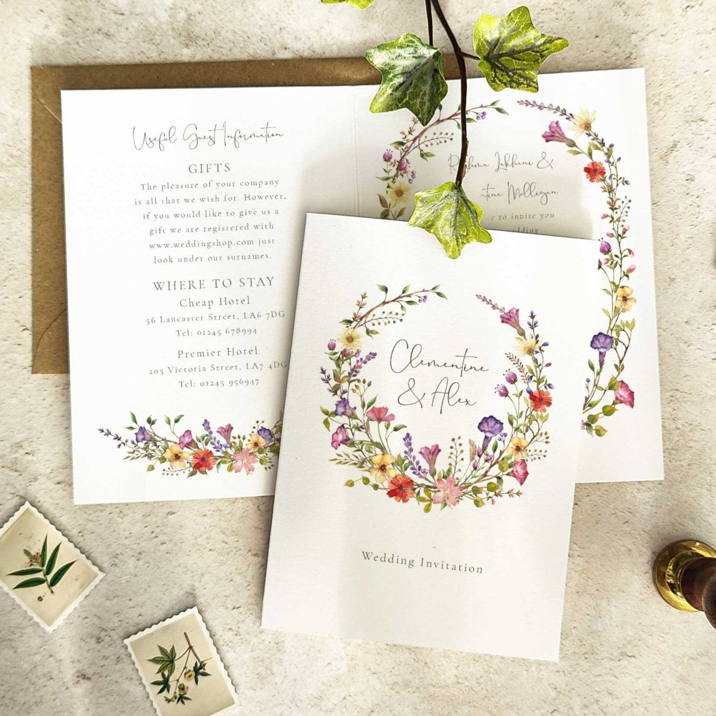 Delicate Wildflower Wedding Invitation Folded Card