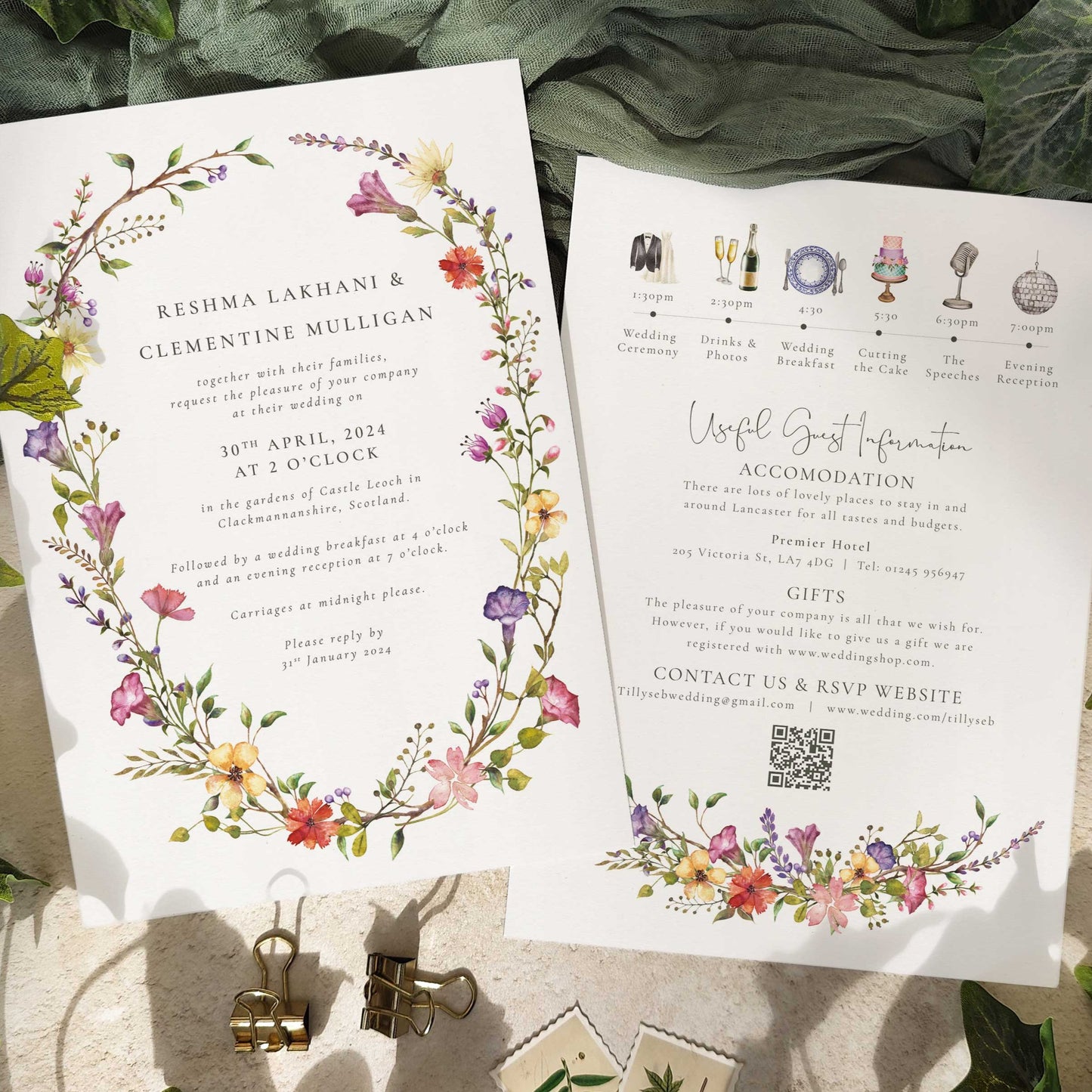 Delicate Wildflowers Wedding Invitation A5 Card