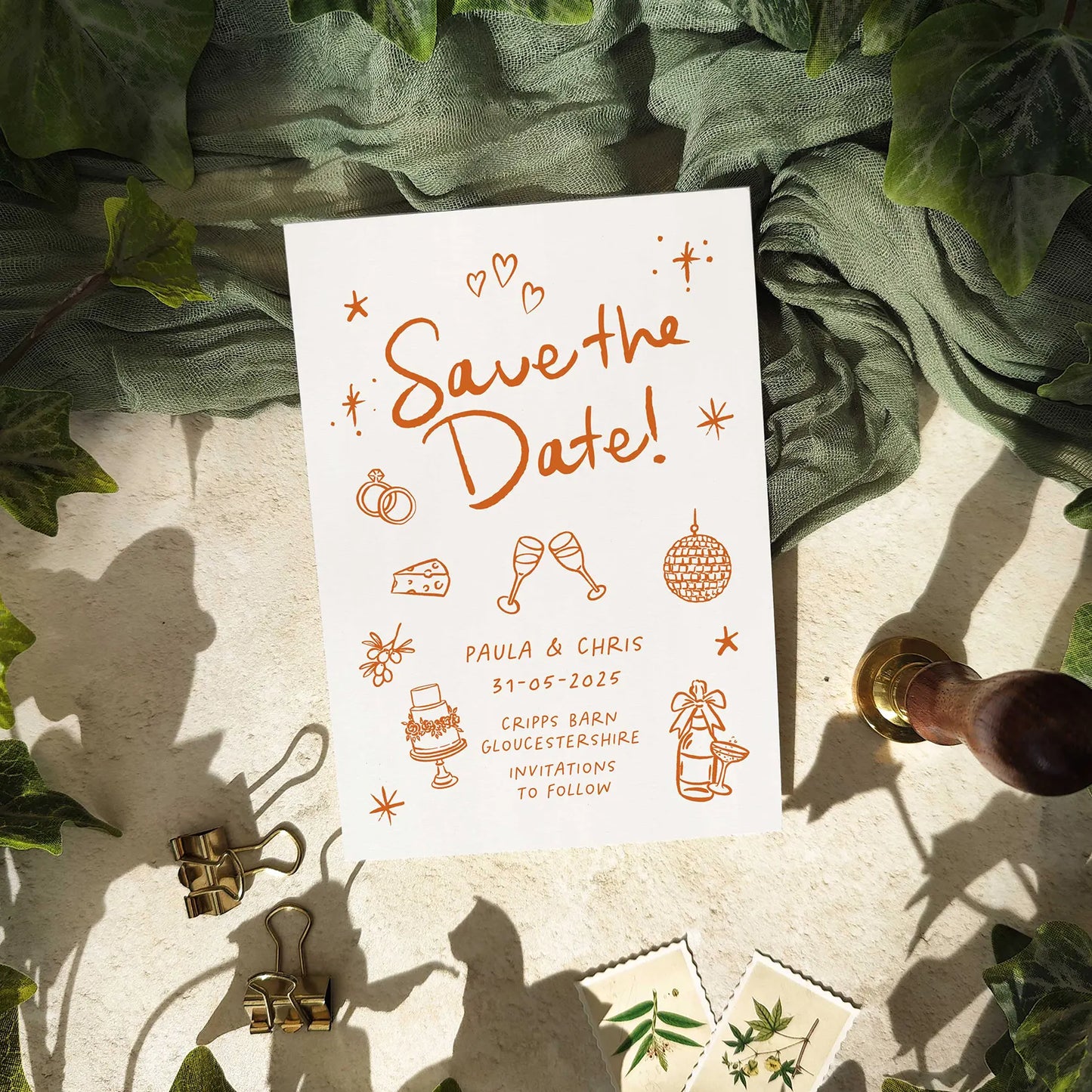 Wedding Doodles Party Hand-Drawn Save The Date Card