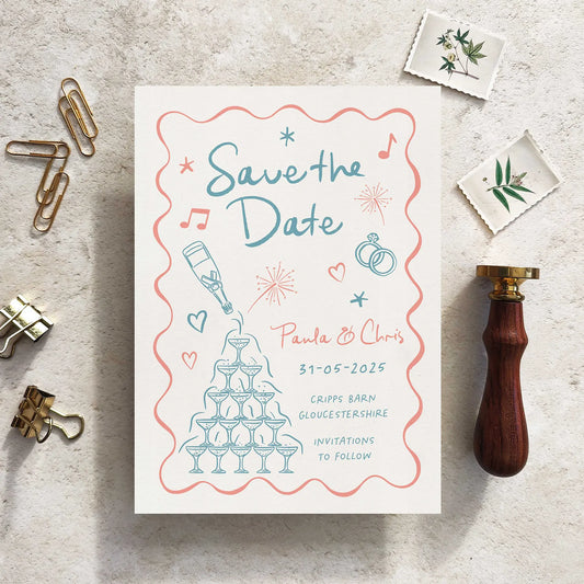 Wedding Scribles Hand-Drawn Save The Date Card Champagne