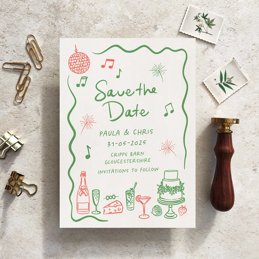 Wedding Scribles Hand-Drawn Save The Date Card Disco Ball