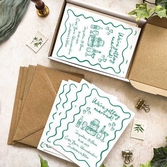 Wedding Doodles Cake Hand-Drawn Save The Date Card