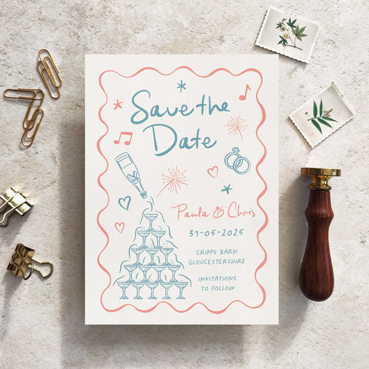 Wedding Scribles Hand-Drawn Save The Date Card Champagne