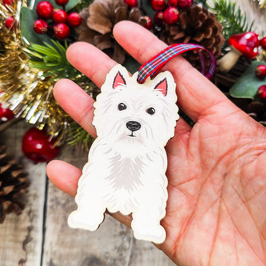 West Highland Terrier Dog Hanging Wooden Christmas Tree Ornament