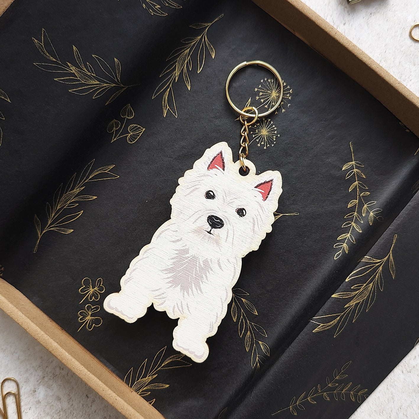 West Highland Terrier Dog Wooden Keyring
