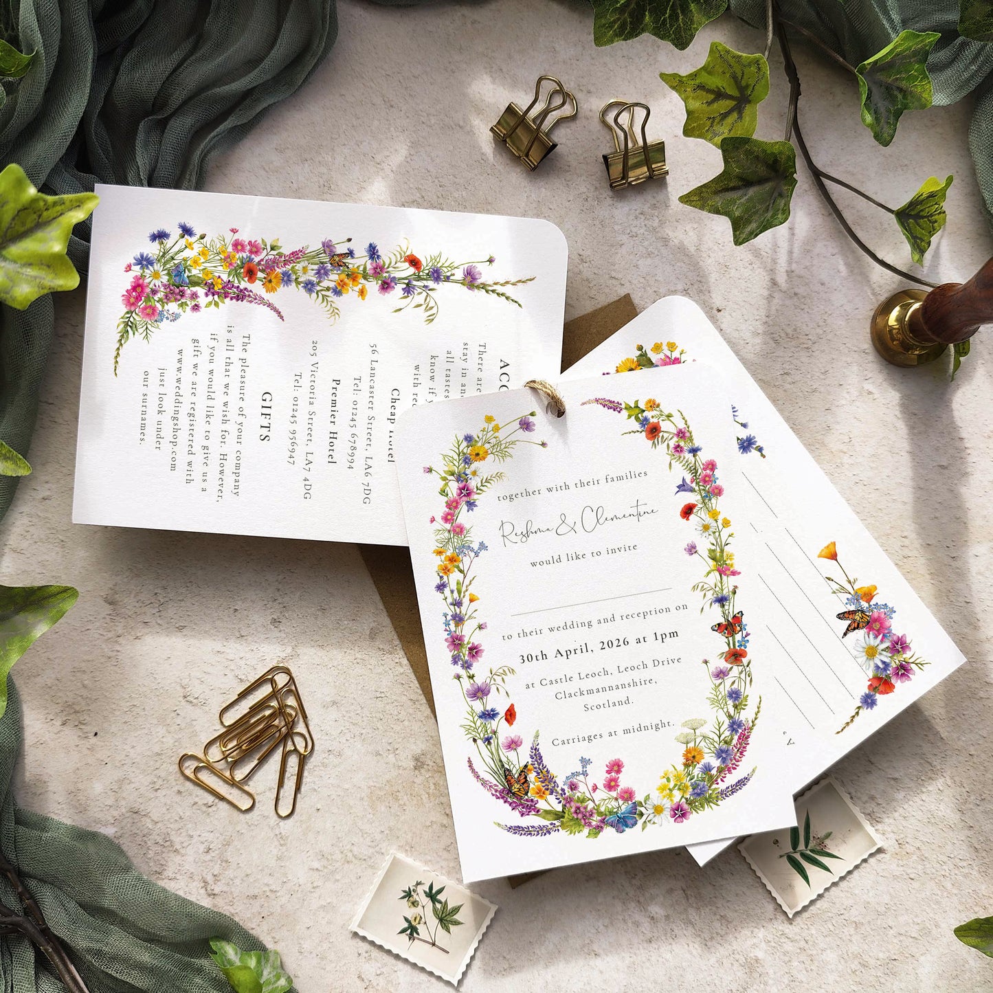 Wildflower Wedding Invitation Hand-Tied Cards