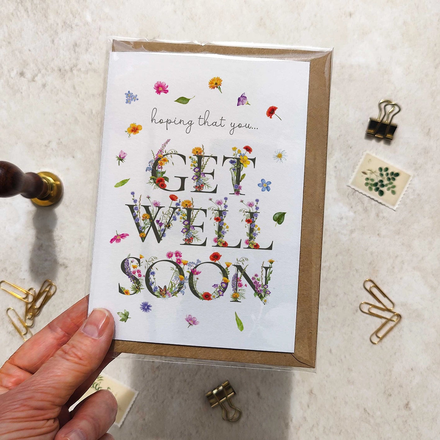 Wildflower Letters Get Well Soon Card and Envelope