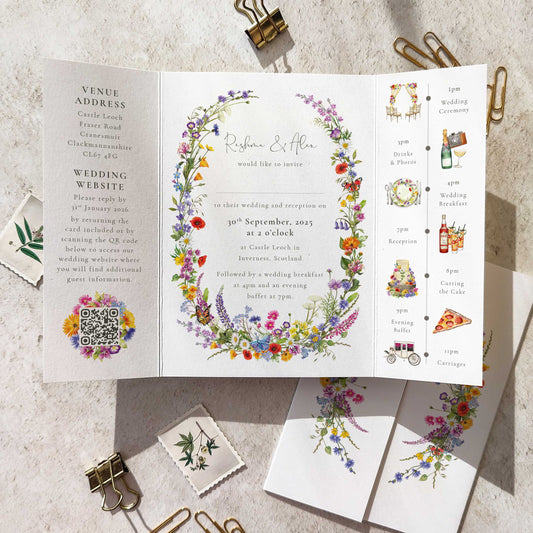Wildflower Wedding Invitation A6 Gatefolded Card