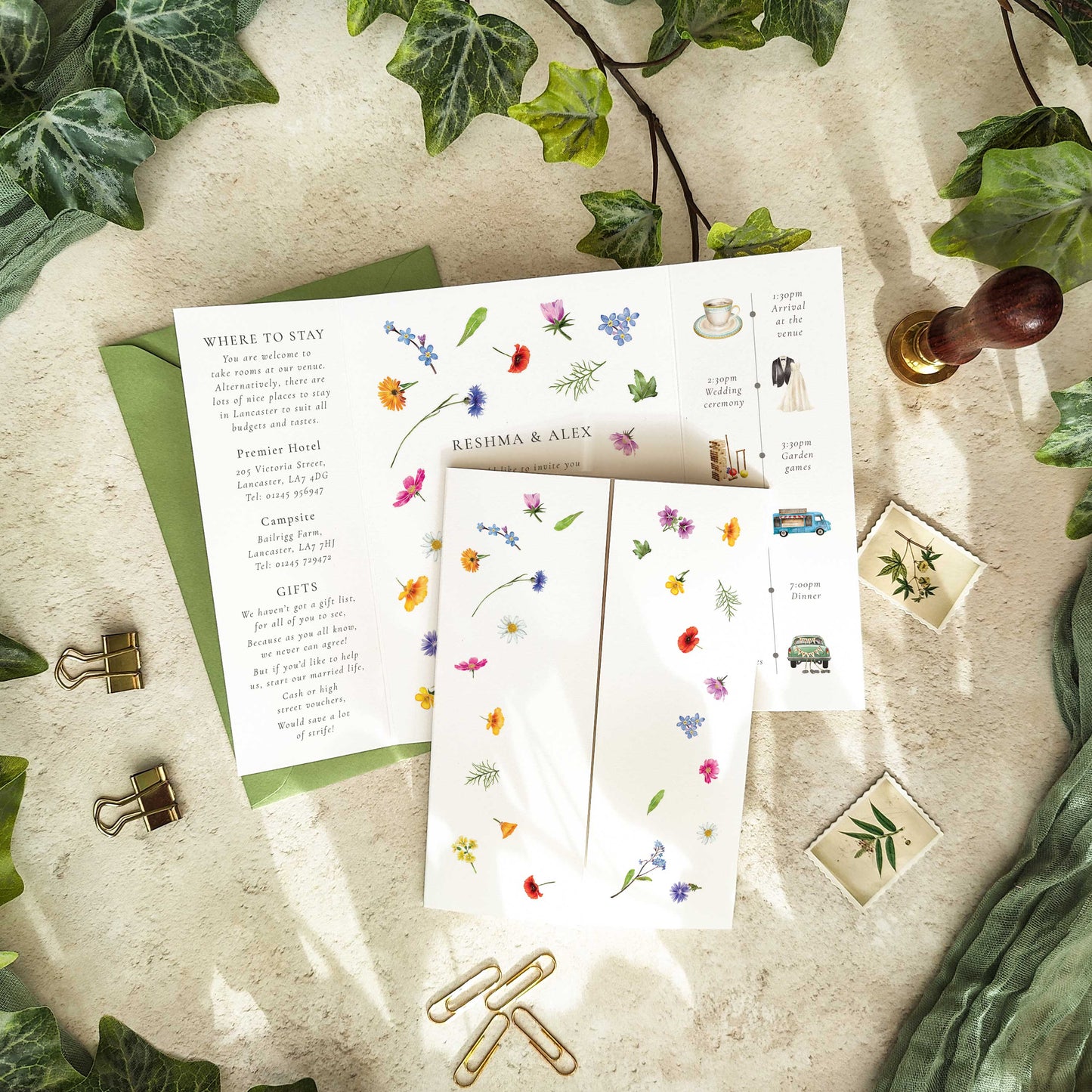 Wildflower Meadow Scatter Gatefolded A6 Invitation