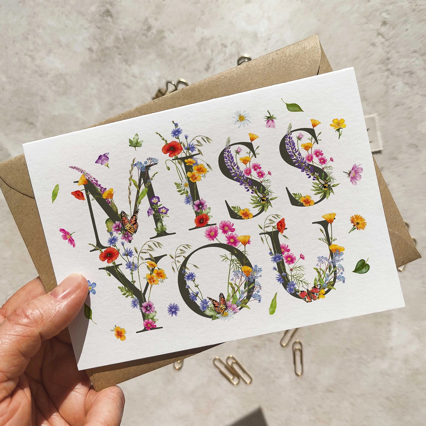 Wildflower Letters Miss You Card and Envelope