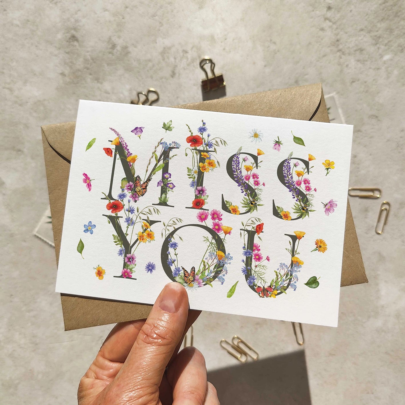 Wildflower Letters Miss You Card and Envelope