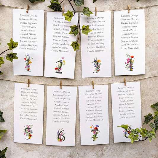 Wildflower Numbers Meadow Hanging Table Plan Cards
