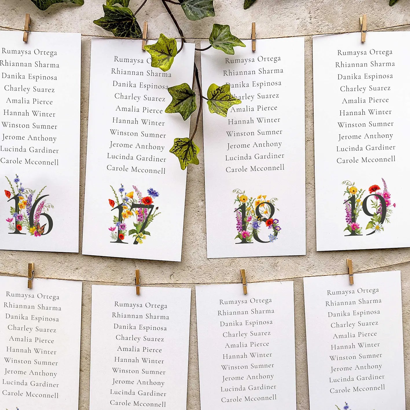 Wildflower Numbers Meadow Hanging Table Plan Cards