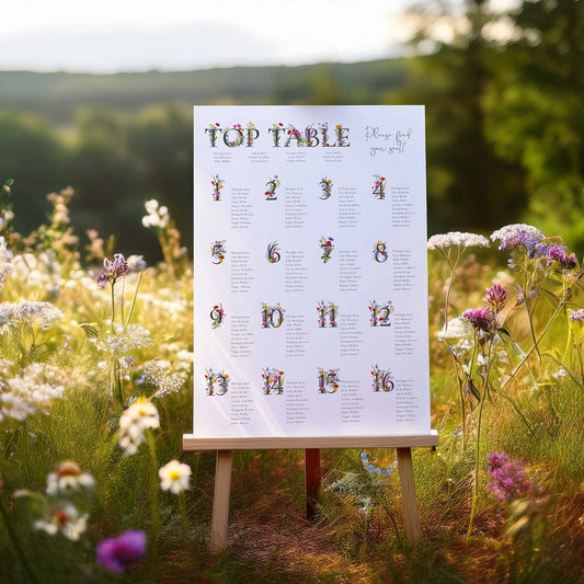Wildflower Meadow Numbers Table Plan Board