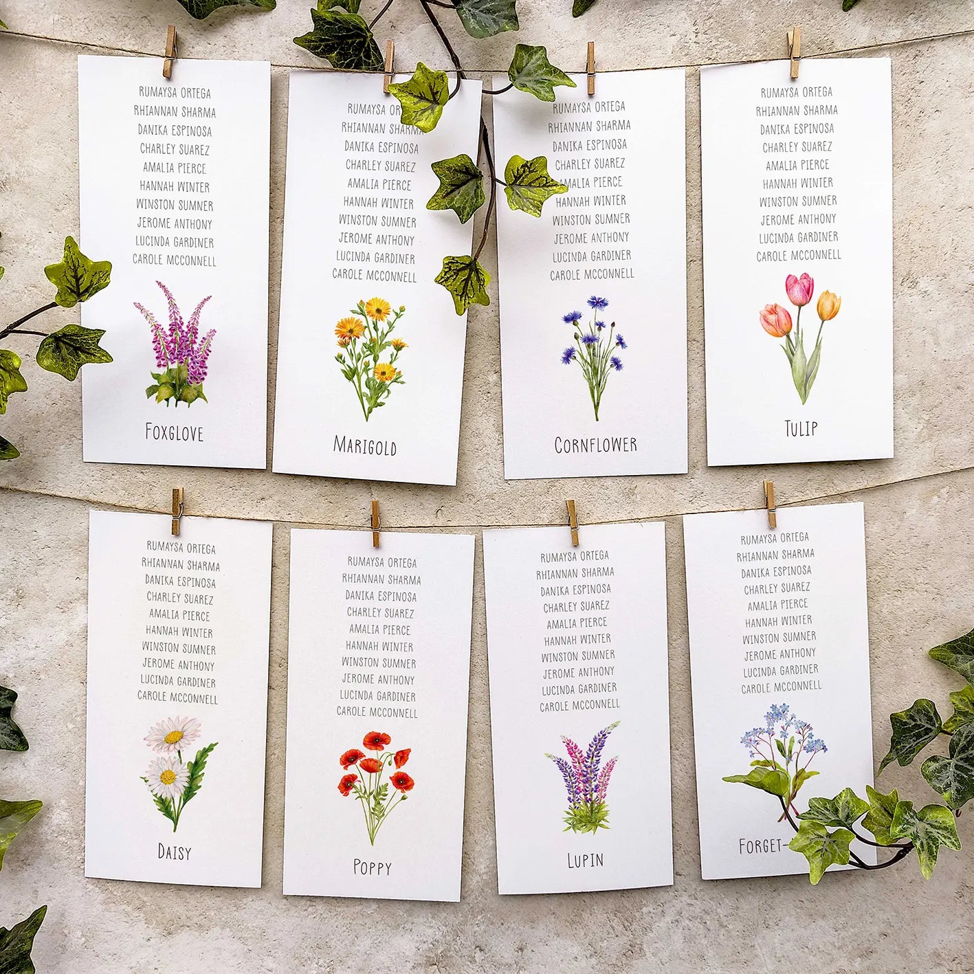 Wildflower Meadow Hanging Table Plan Cards
