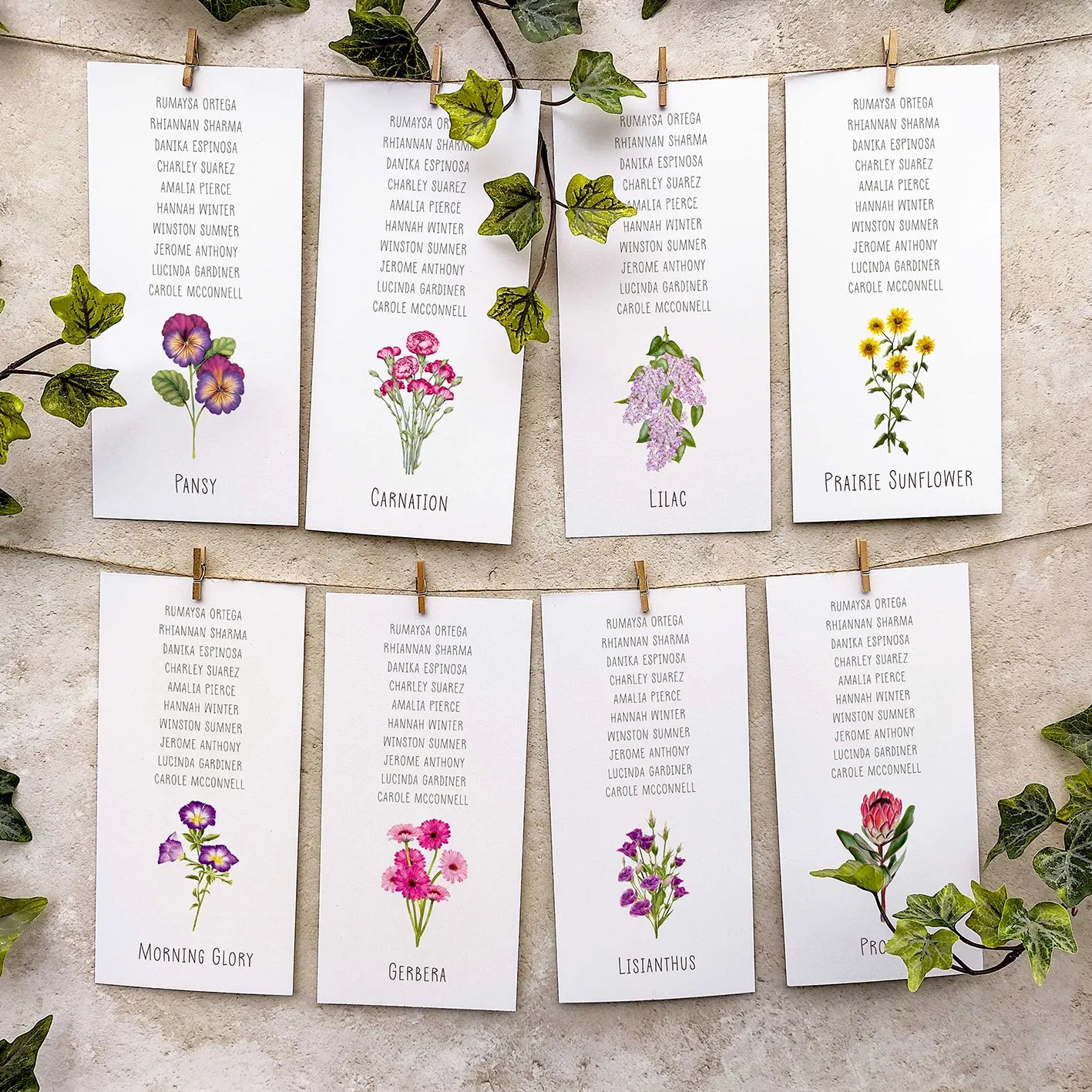 Wildflower Meadow Hanging Table Plan Cards