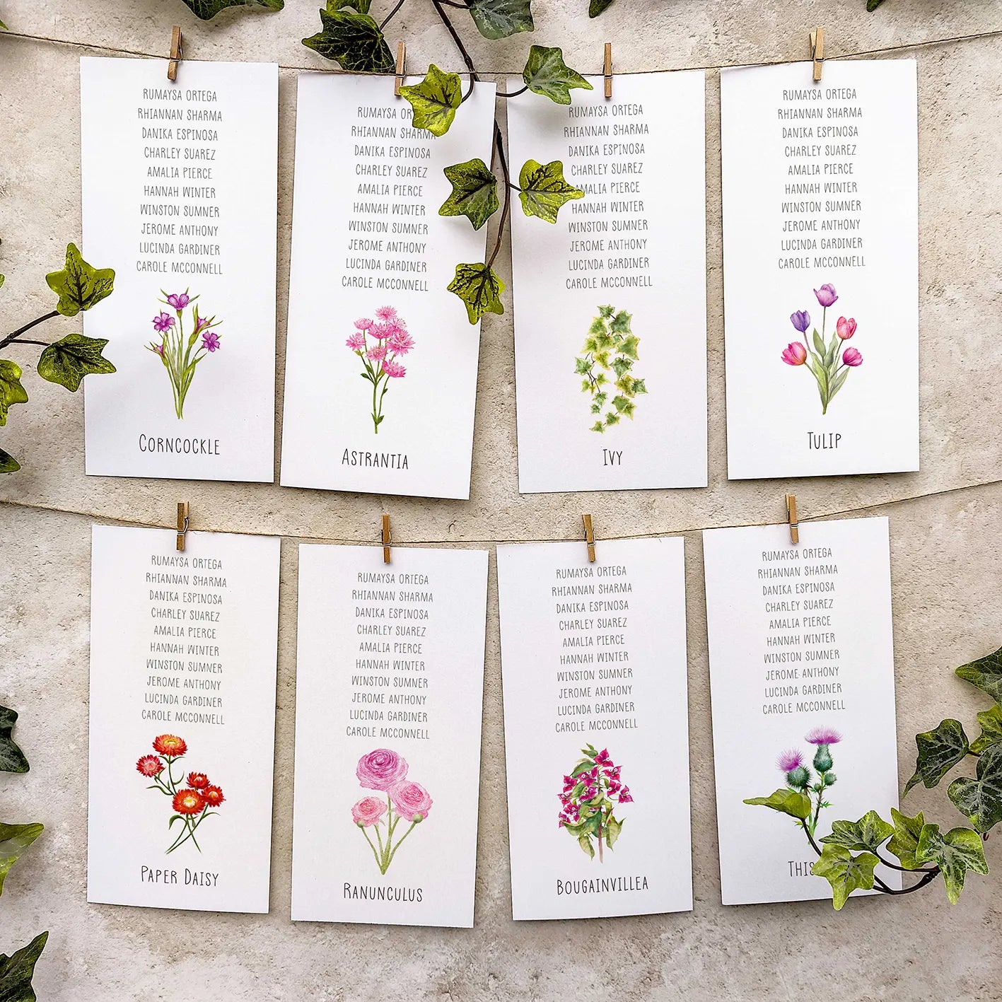 Wildflower Meadow Hanging Table Plan Cards