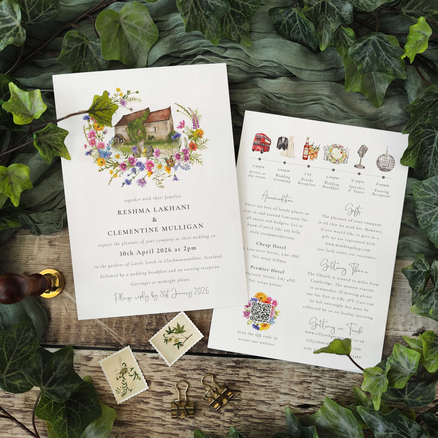 Wildflower Wedding Invitation with Optional Venue Painting