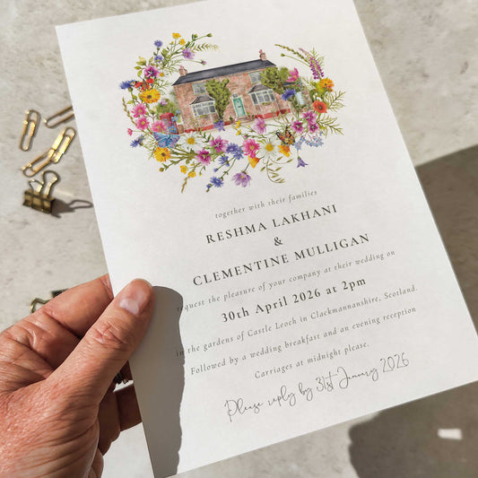 Wildflower Wedding Invitation with Optional Venue Painting