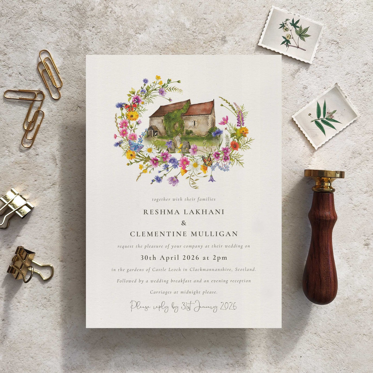 Wildflower Wedding Invitation with Optional Venue Painting