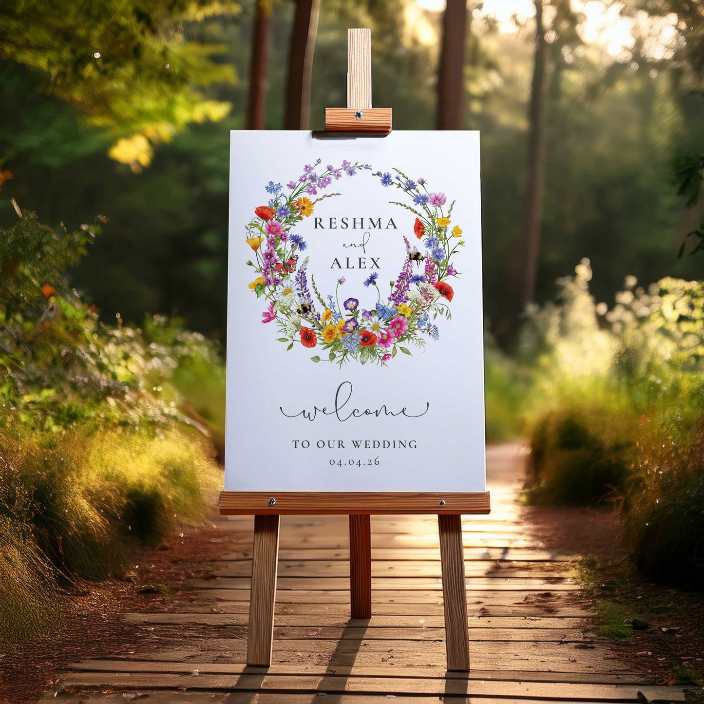 Wildflower Meadow Wreath Welcome Sign