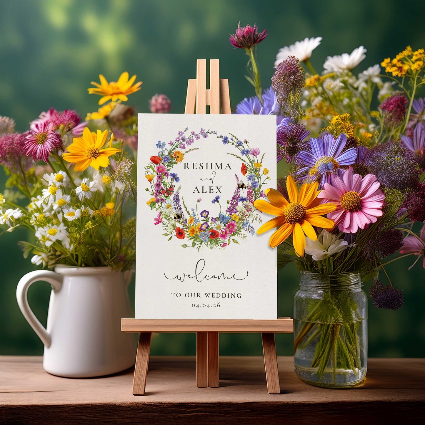 Wildflower Meadow Wreath Welcome Sign