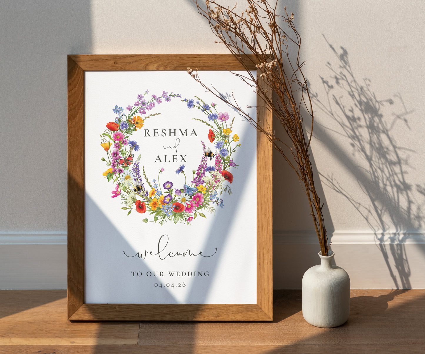 Wildflower Meadow Wreath Welcome Sign