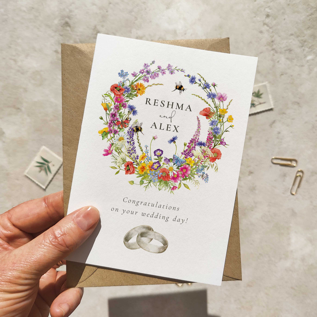 Wildflower Personalised Wedding Card