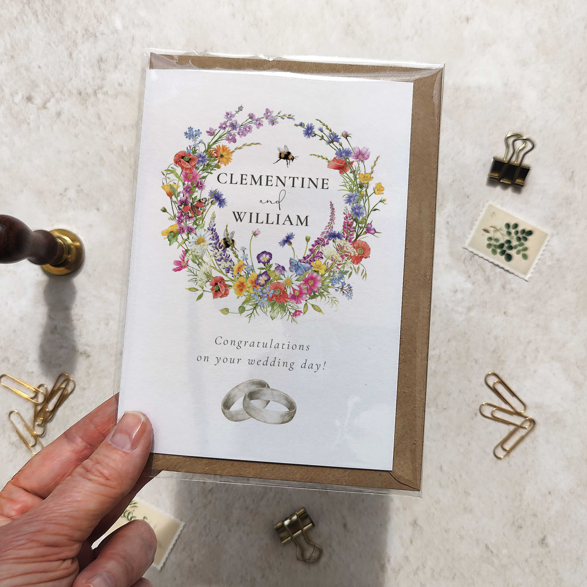 Wildflower Personalised Wedding Card