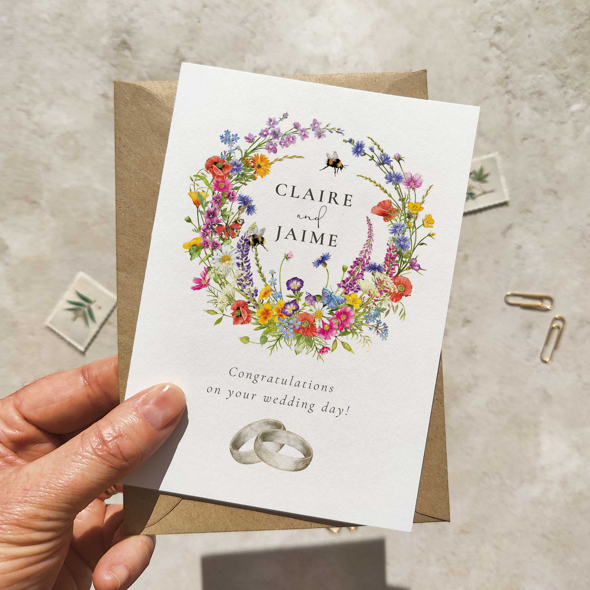 Wildflower Personalised Wedding Card