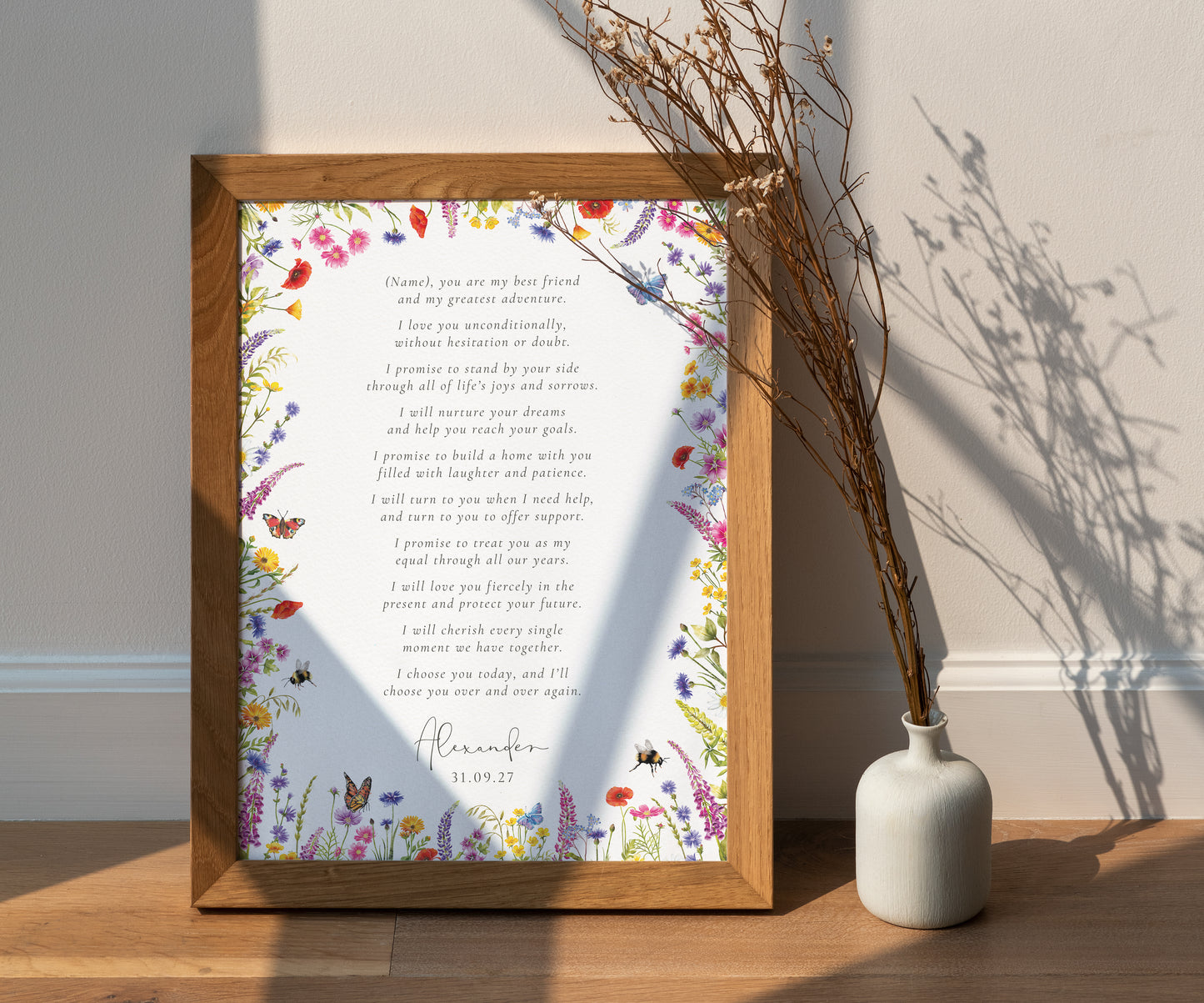 A4 Wildflower Wedding Vows Print