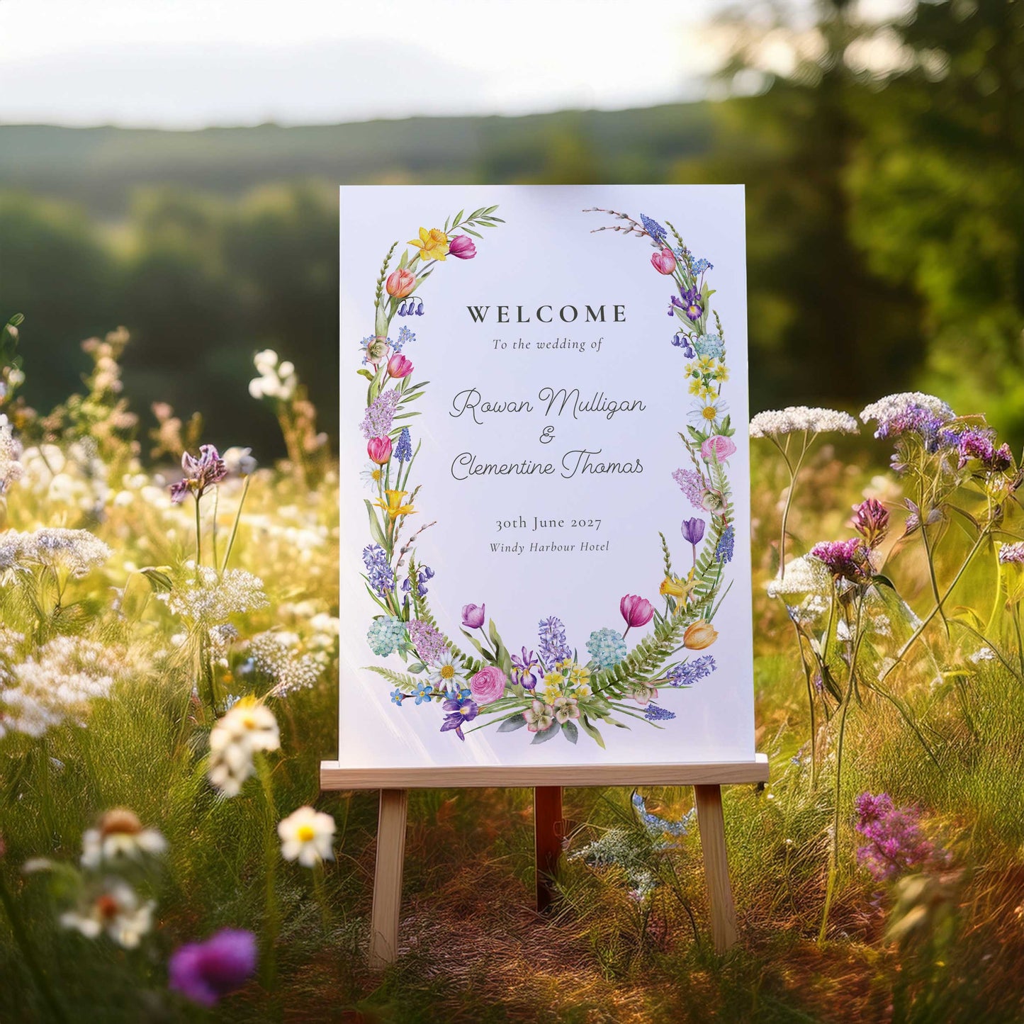 Spring Flowers Oval Welcome Sign Digital File